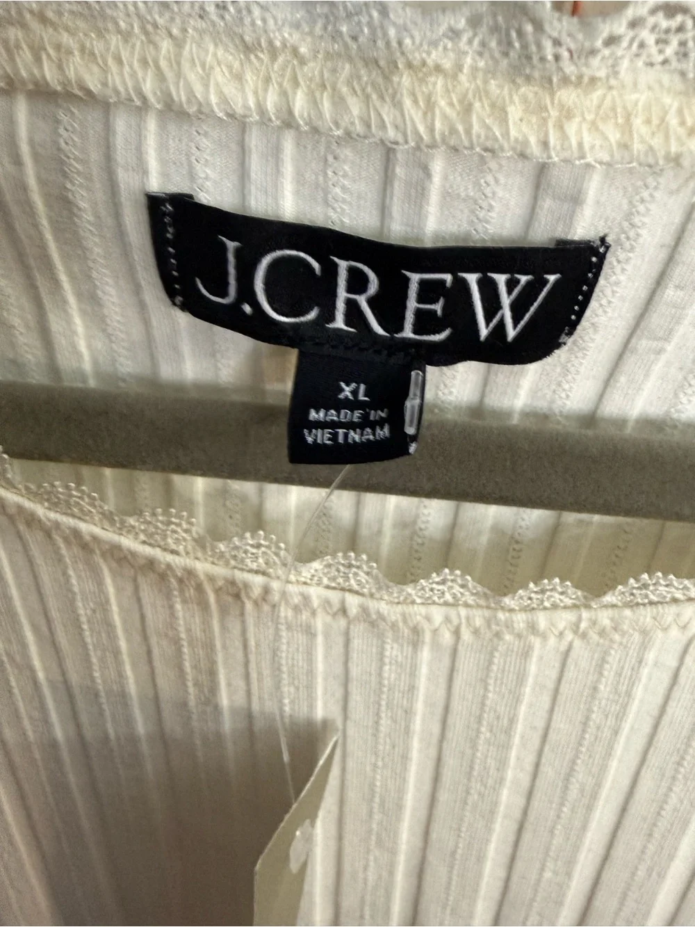 J. Crew White Ribbed Short Sleeve Top with Lace Trim